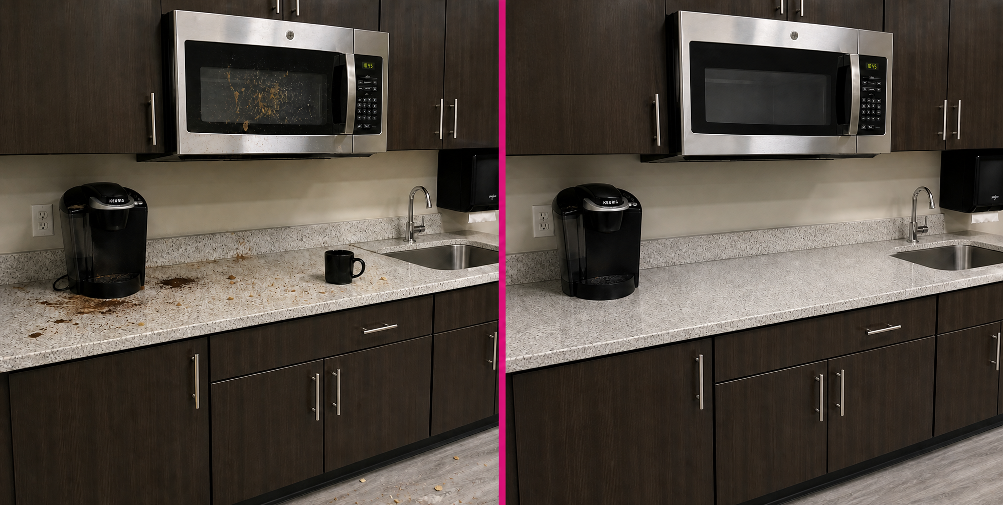 Break rooms — before and after commercial cleaning by S&T Janitorial